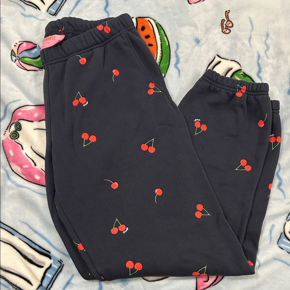 STARFIT navy blue cherry pattern sweatpants 🍒 size M